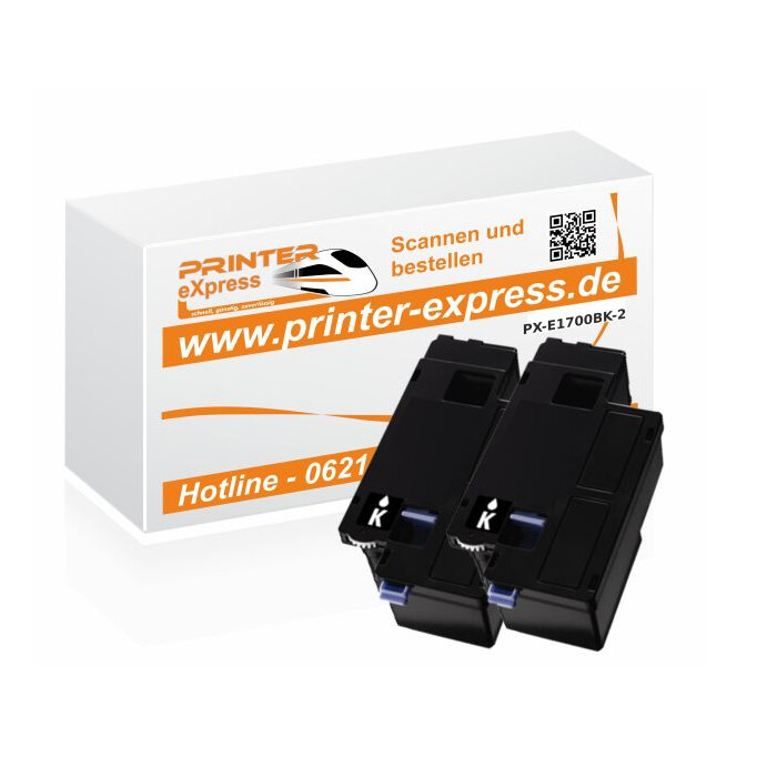 Toner 2er Set alternativ zu C13S050614, C1700, 0614 für Epson Drucker schwarz