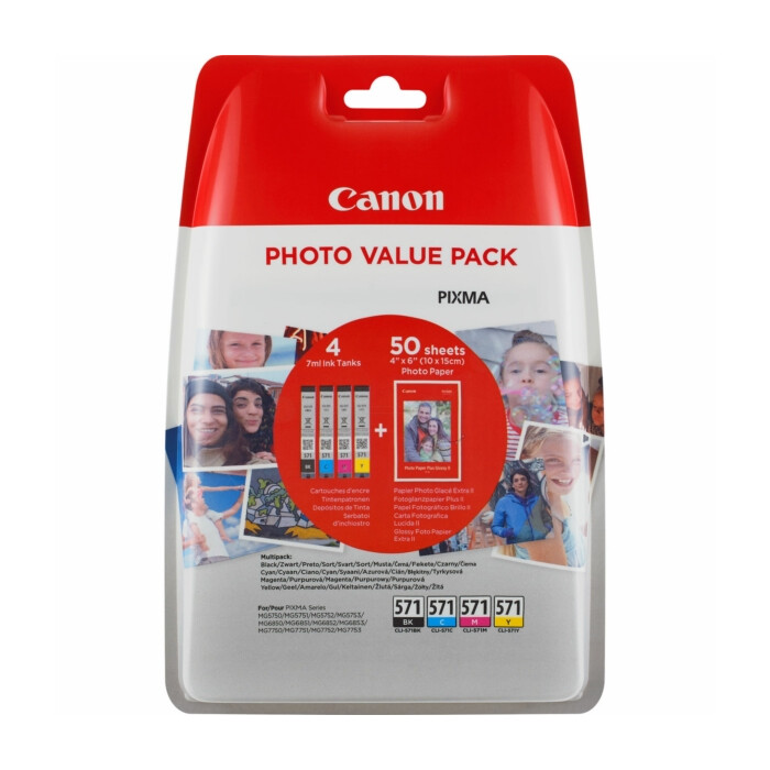 Canon Value Pack 4er Set CLI-571, CLI571 mit 50 Blatt Fotopapier