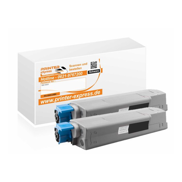 Toner 2er Set ersetzt Oki 44315308, C610 XL für Oki Drucker schwarz