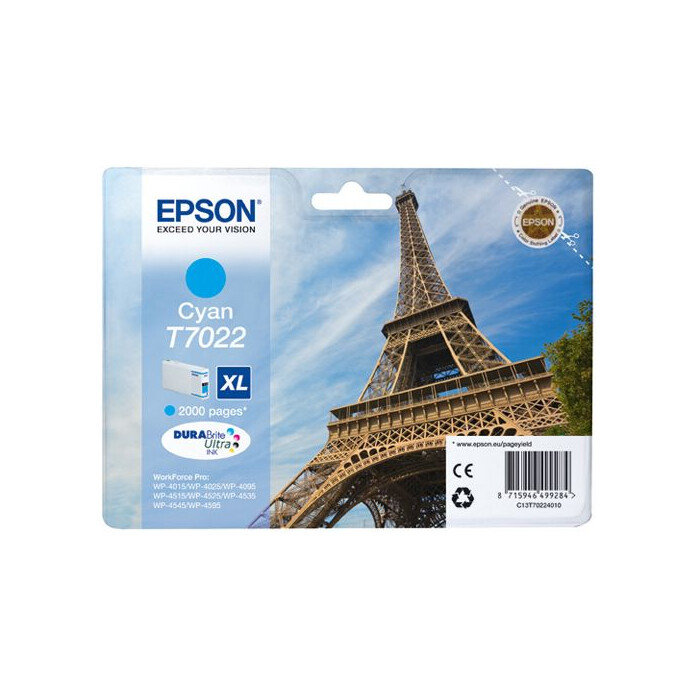 Epson Tintenpatrone cyan C13T70224010, T7022 XL 2000 Seiten